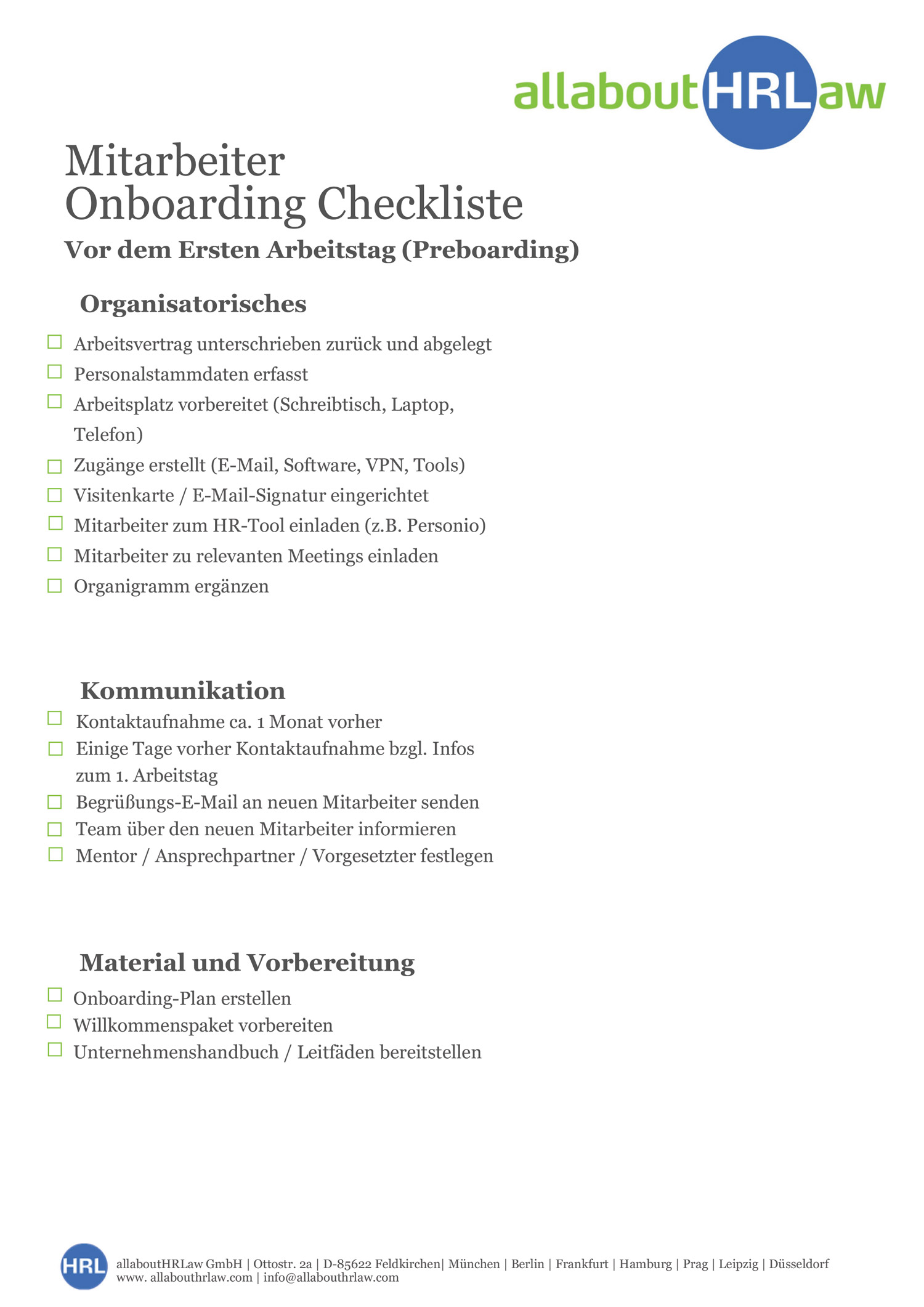 Checkliste Mitarbeiter Onboarding
