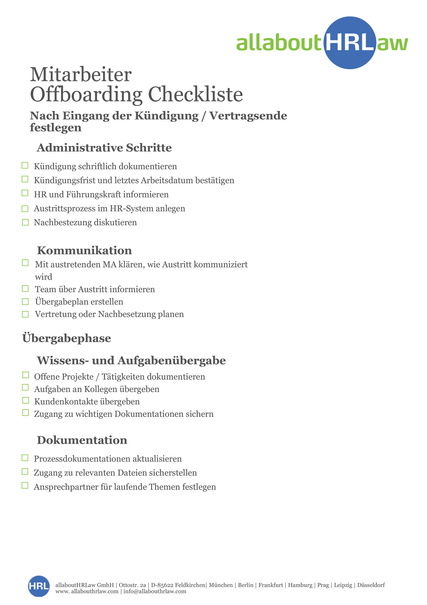Checkliste Mitarbeiter Offboarding